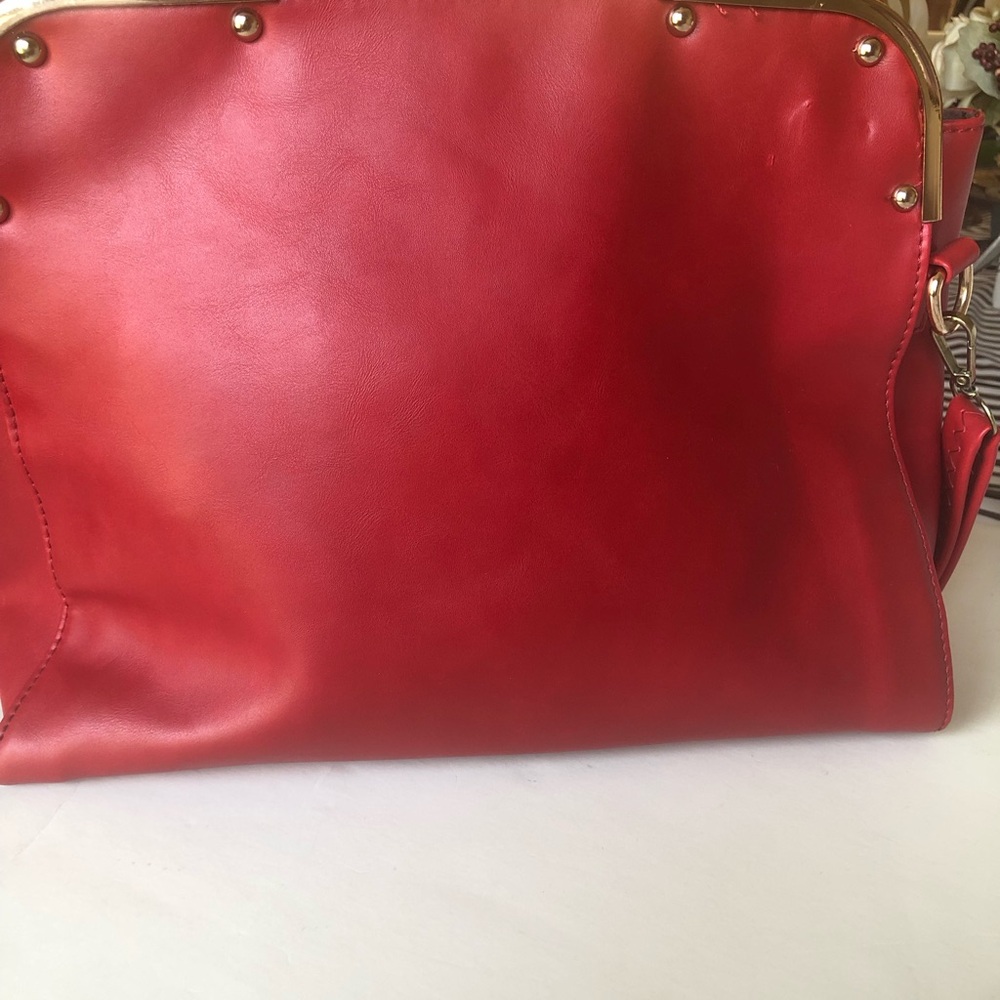 Classic Red Leather Shoulder Bag with Gold Hardware